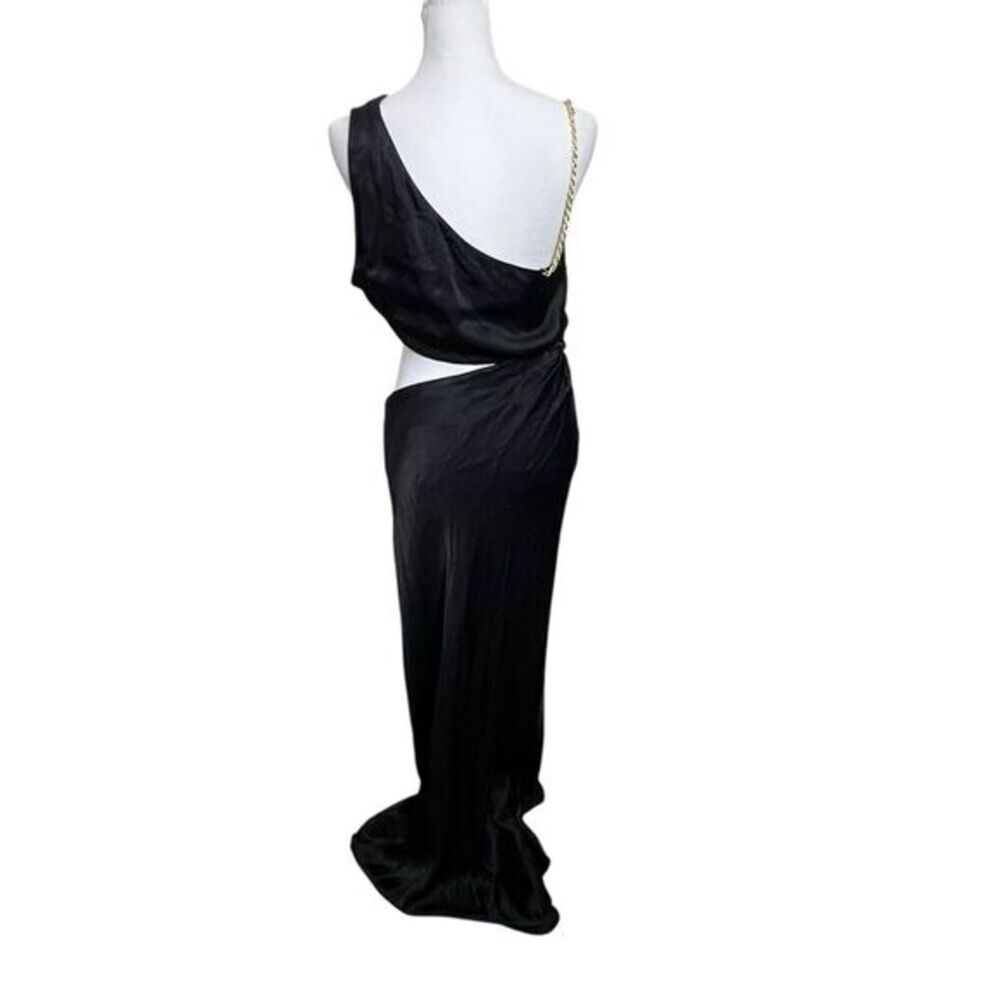 Meshki Clementine One Shoulder Maxi Dress‎ Women’s Size Large Black Satin Cutout - Picture 3 of 9